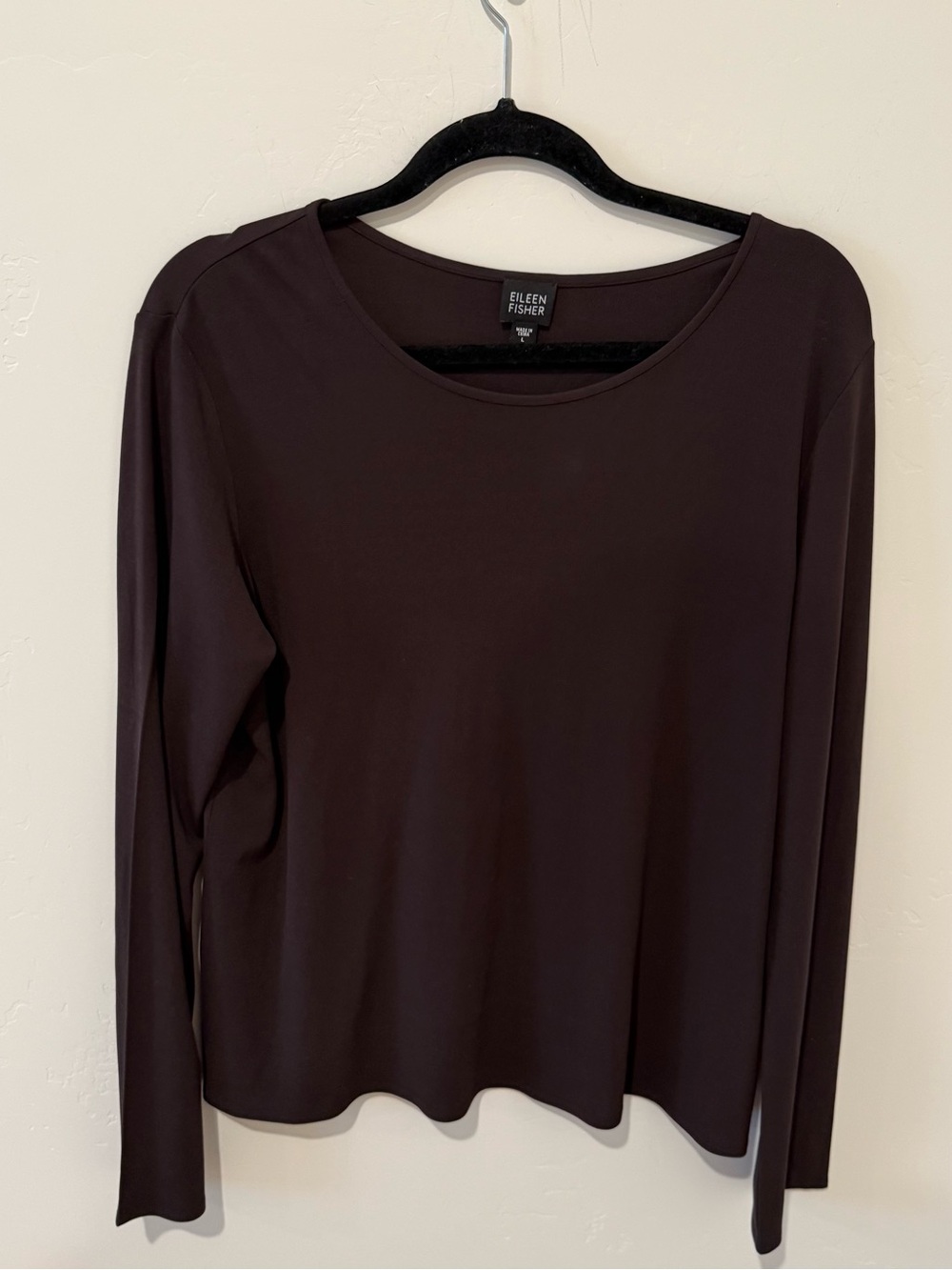 Eileen Fisher Women's Long Sleeve Blouse Top Dark Brown Large Silk Classic